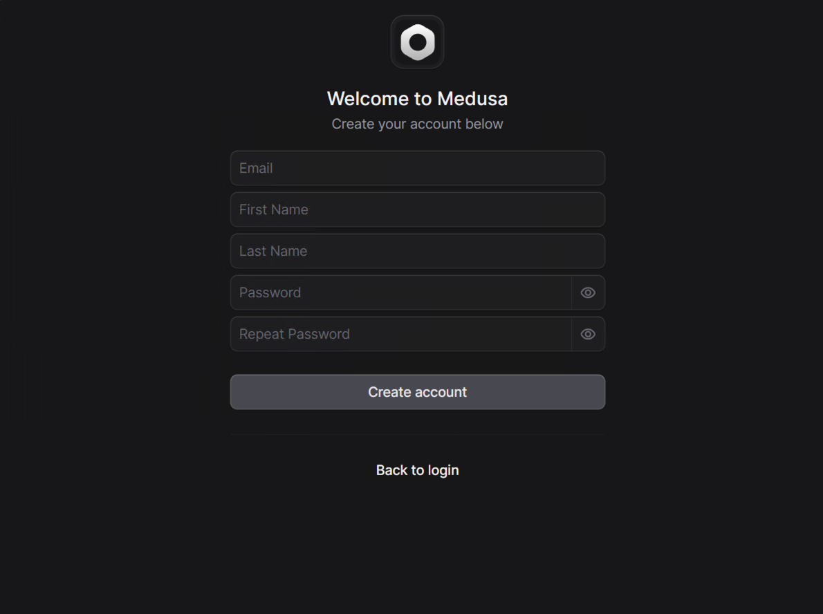 Medusa Admin Registration